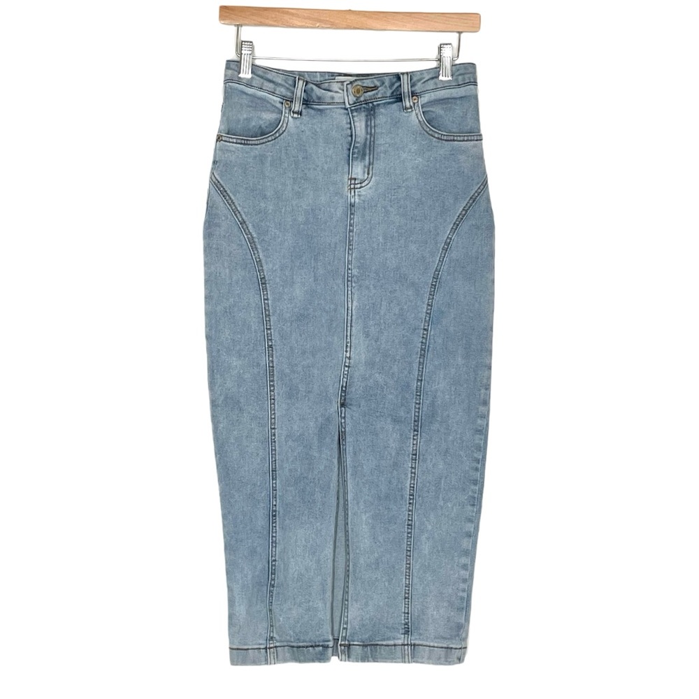 Nina Ricci Long Denim Skirt Light Blue High-Waist Denim Pencil Jeans Size 4